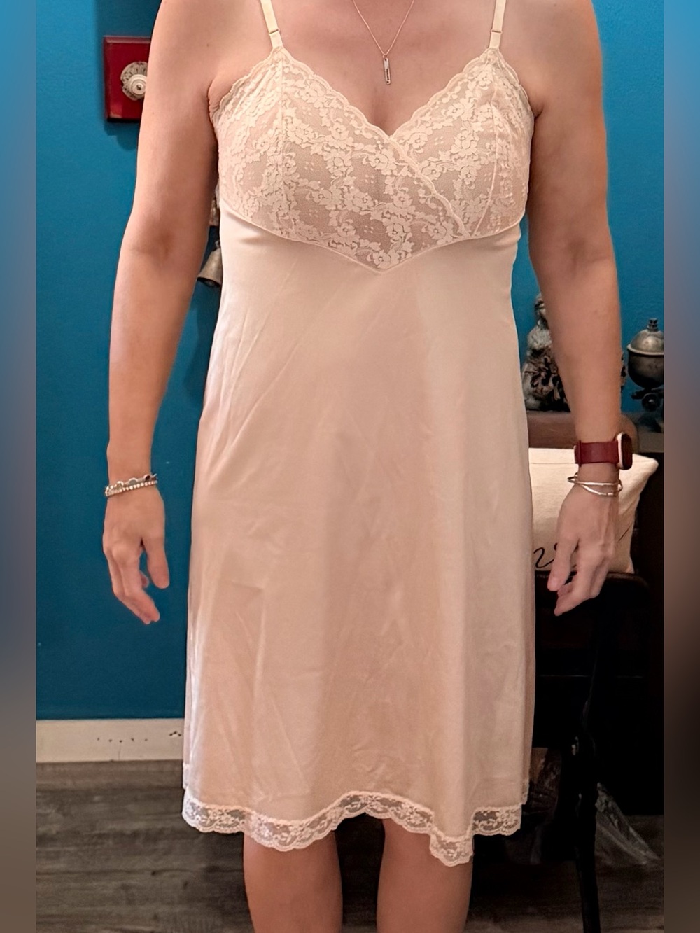 Vanity Fair Lace-Trim Slip Dress - Cream/Yellow